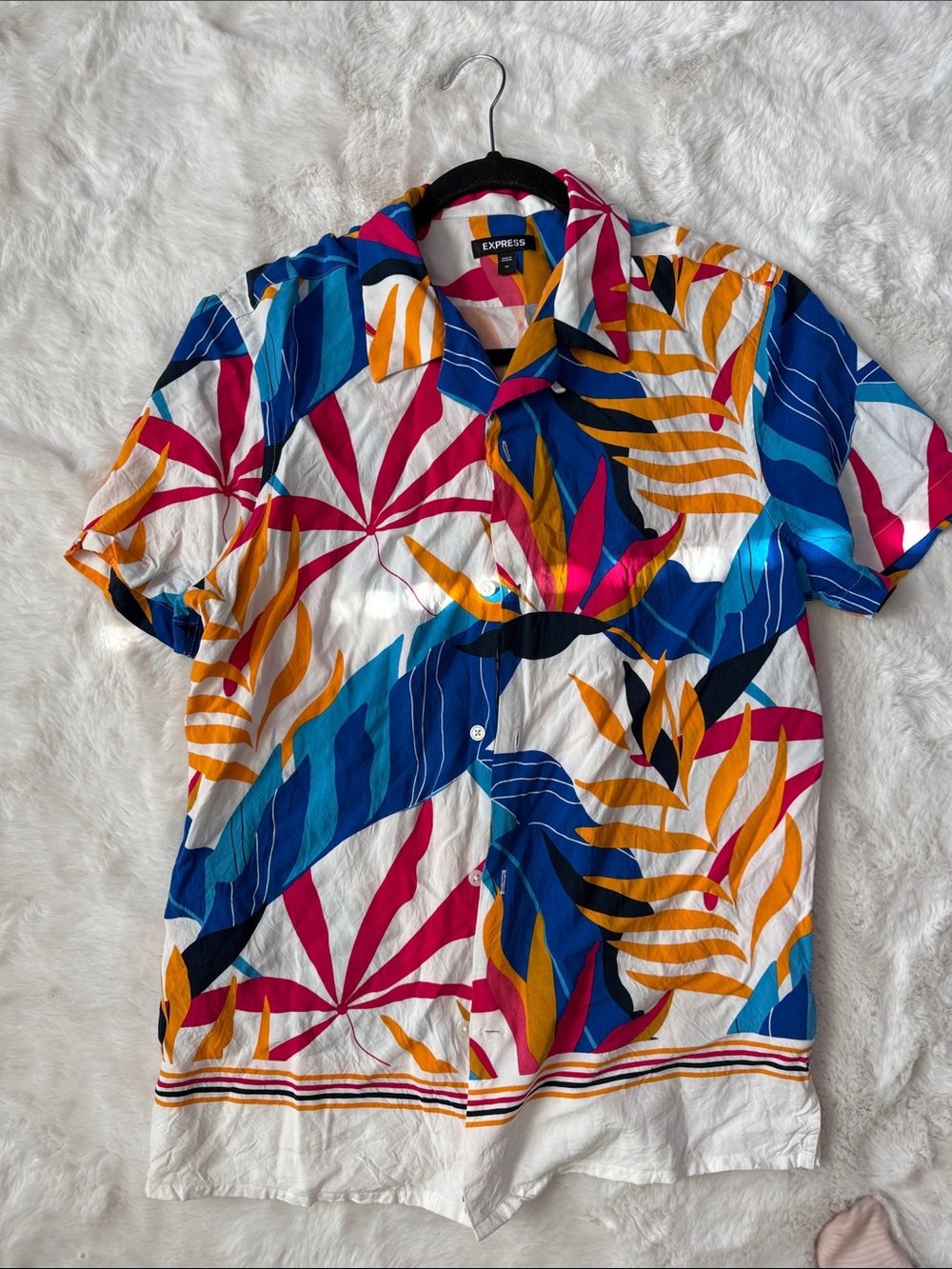 Express Men’s Short Sleeve Button-Down Shirt - Blue, Pink, Yellow, White
